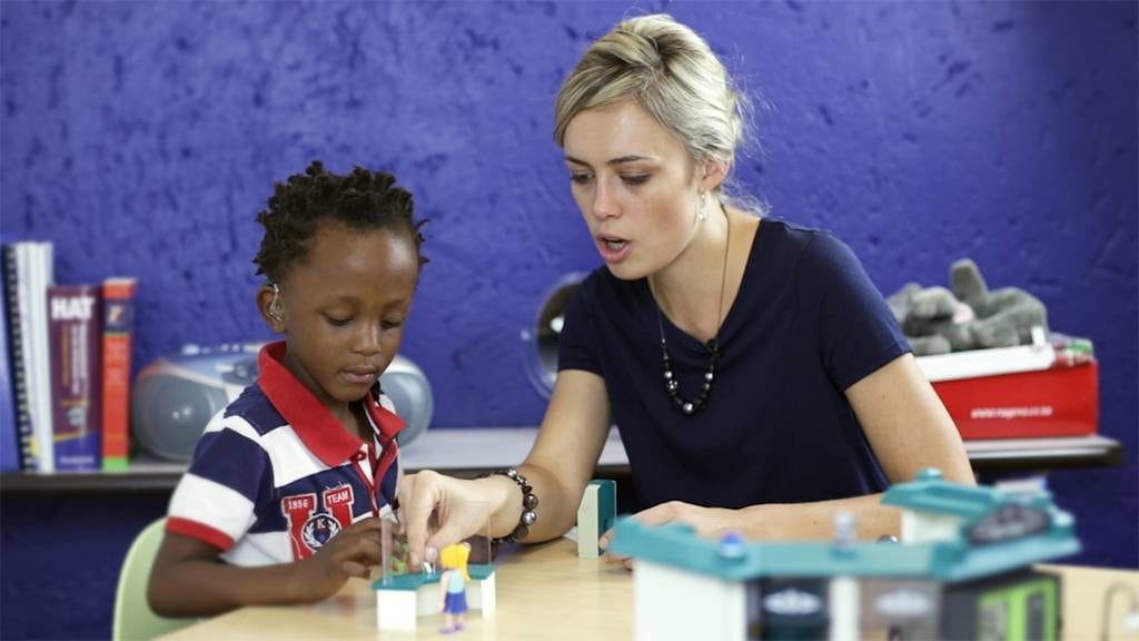 Innovative Training Videos for Eduplex Training Institute Audiologist working with a deaf child in South Africa