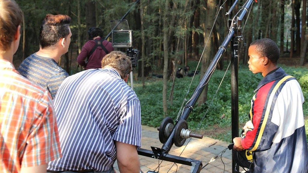 Exclusive Look: Behind-the-Scenes of 'Samson had no muscles' Dawie le Hanie operating Zikedish's motorized camera crane during filming