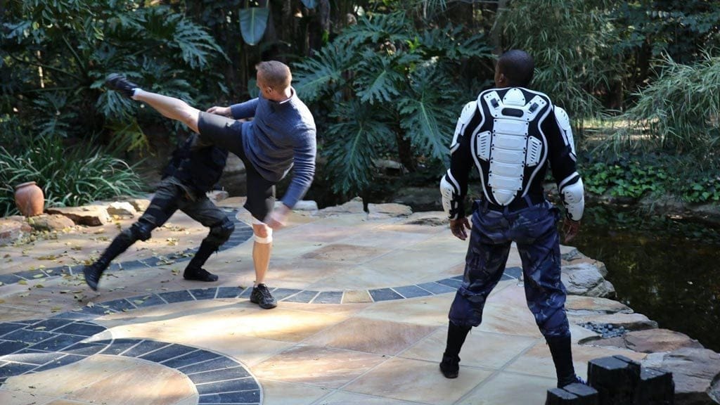 Exclusive Look: Behind-the-Scenes of 'Samson had no muscles' Jordan Shade and two actors rehearsing a fight scene in the film 'Samson had no muscles'